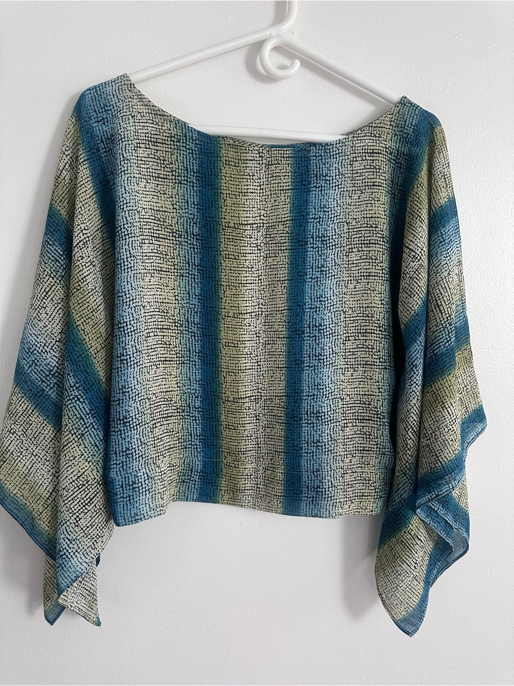 New York & Company Blue and Green Striped Poncho Sweater